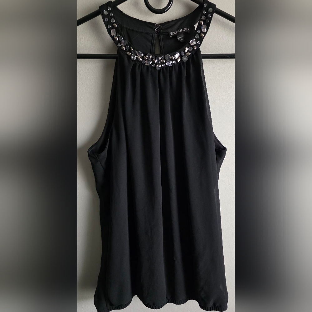 Express Black Embellished Halter Top, Size Small